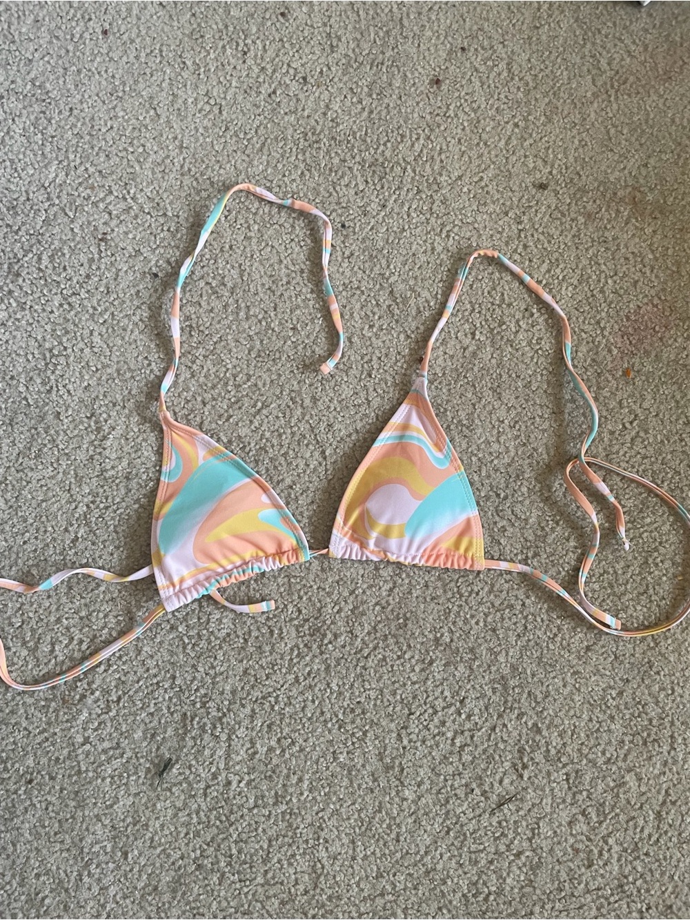 SHEIN Pastel Swirl Triangle Bikini Top - Peach Mint Yellow